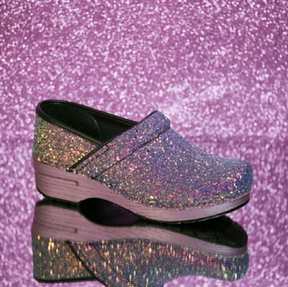 Lilac Dansko Glitter Pro Clog Purple Sparkling Fairycore Festival Boho Bling 💜 - Picture 14 of 16